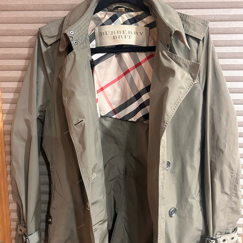 Burberry Brit Khaki Trench Coat Nova Check Lined Belted Classic Women’s Sz 10 - Picture 5 of 11